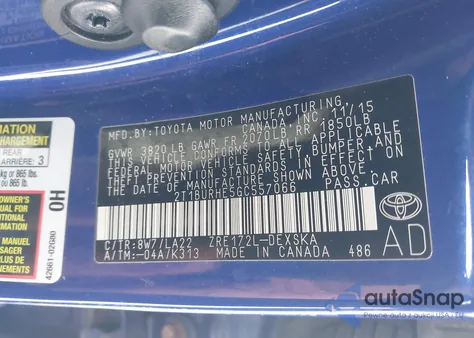 2016 Toyota Corolla S Premium from USA, damaged, VIN 2T1BURHE5GC557066